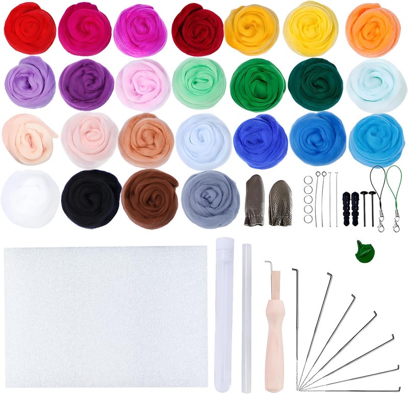 Flylin Needle Felting Wool, 10 Colors Wool Roving Yarn for Beginners and Wet Felting, 2g/Colour Fibre Wool Roving for DIY Craft/Spinning/Wall Hangings/Tapestry (25 Colors) - Image 1